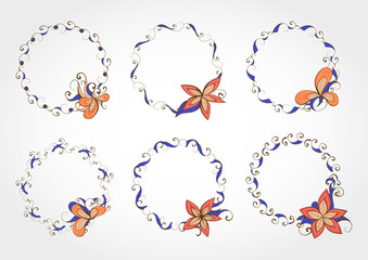 Vector set of floral round frame