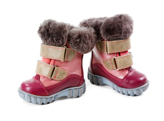 Children's winter boots isolated on white background