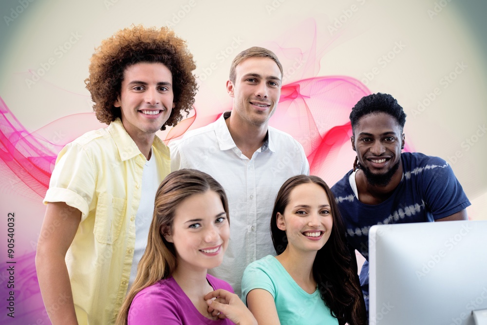 Poster composite image of smiling students in computer class