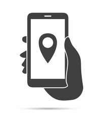 Hand Holding Phone Pin Location Icon