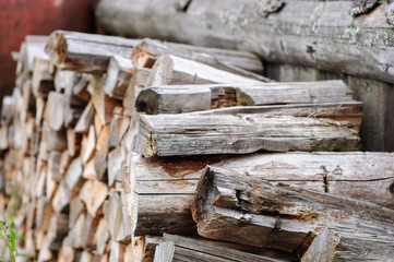 Stack of firewood near fence