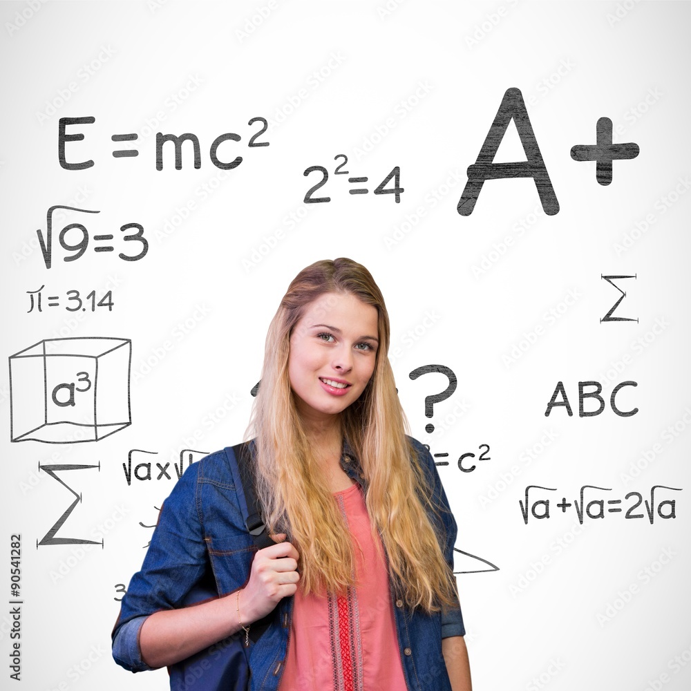 Poster composite image of pretty student in the library