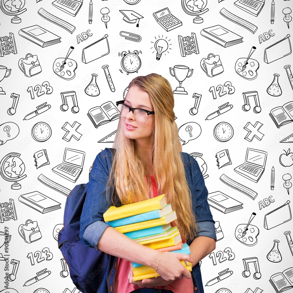 Poster composite image of pretty student in the library