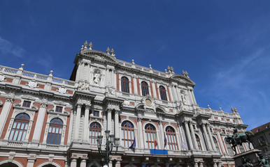 Fototapeta premium palace of Turin city called Palazzo Carignano with bronze equest