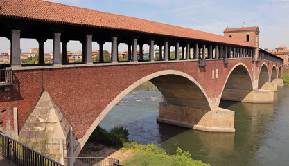 covered bridge over the TICINO River in Pavia City in Italy