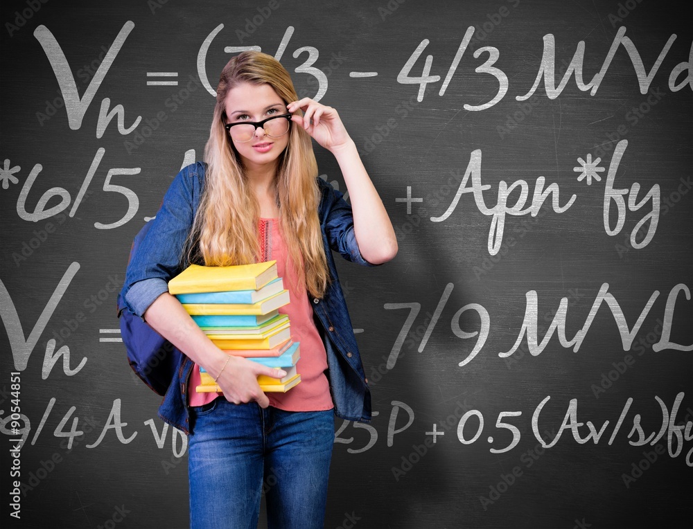 Poster composite image of pretty student in the library