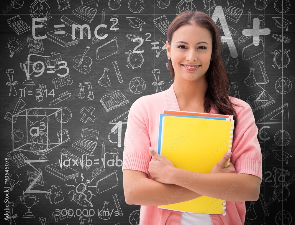 Poster composite image of pretty student smiling at camera