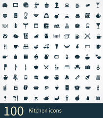 Fototapeta na wymiar kitchen 100 icons universal set