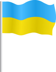 Flag of Ukraine with flagpole, on  white background