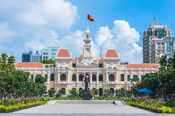 Hochiminh monument in front of City people's committee in Hochiminh city, Vietnam.