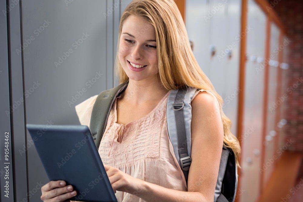 Aufkleber composite image of happy student using tablet