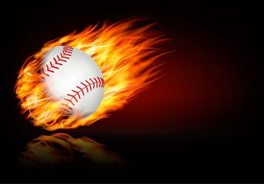 Baseball background with a flaming ball. Vector.