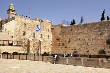 People visiting and praying at the Western Wall in Jerusalem, Israel - 90548618