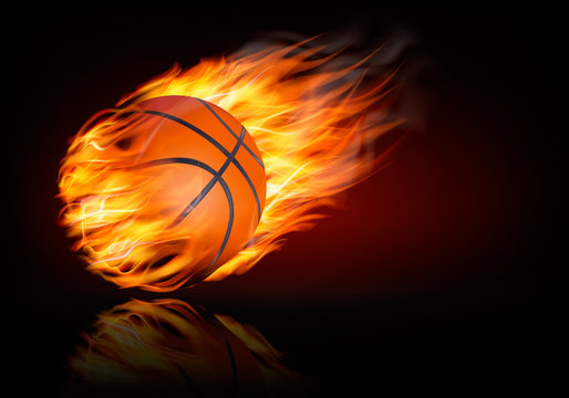 Basketball background with a flaming ball. Vector.