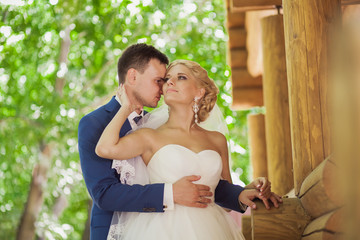Fototapeta premium groom kisses the bride beautiful