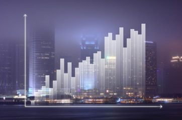 Plakat business graph on night modern city background