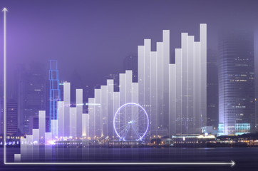 business graph on night modern city background