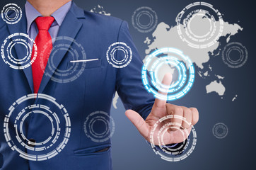 business man touch virtual screen