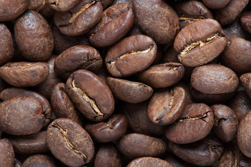 background of big roasted coffee beans