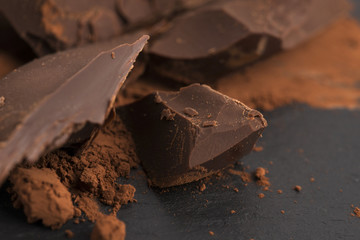 Chopped chocolate with cacao