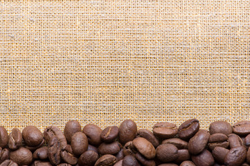 corner decoration of coffee beans on sacking material