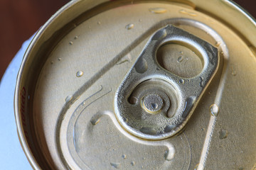 Closeup shot from the pull ring on a beverage can