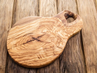 Chopping board on the wooden table.