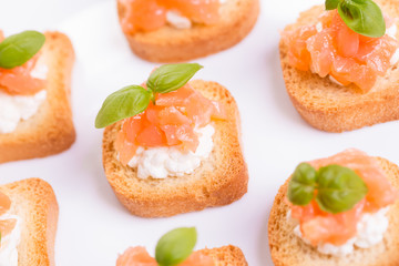Canapes with smoked salmon and cottage cheese.