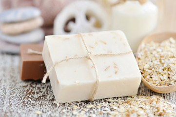 Handmade soap with oatmeal, milk and cocoa
