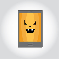 Halloween pumpkin sign on a screen of smartphone