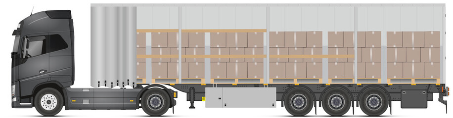 Camion + remorque b&acirc;che ouverte