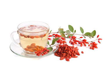 goji fresh antioxidant tea  isolated on white background