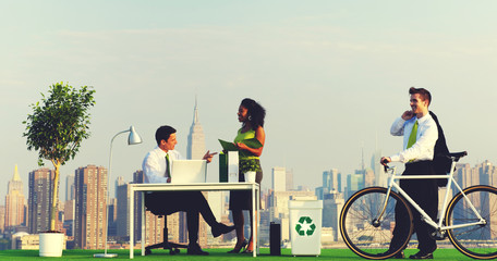 Green Business Commuters in the City Concept