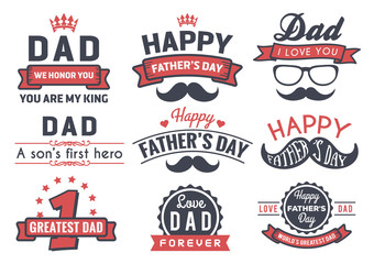 Happy Father's Day Badge Logo Vector Element Set In Retro Red and Black Tone