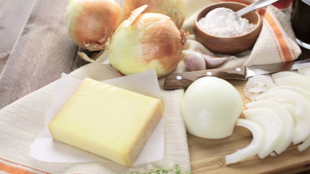 Ingredients for making French onion soup
