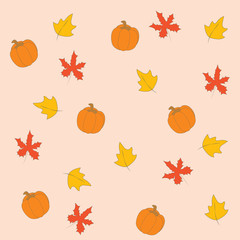 Fall autumn leaves with pumpkin seamless background.