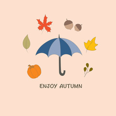 Fototapeta na wymiar Fall autumn leaves with umbrella.