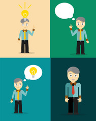 Young businessman thinking of his ideas. Set of flat design