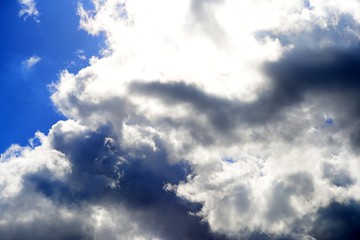 Fototapeta na wymiar Big fluffy white and dark clouds in the blue sky