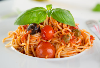 Italian pasta with tomato and basil