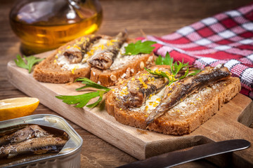 Sandwich with sprats.