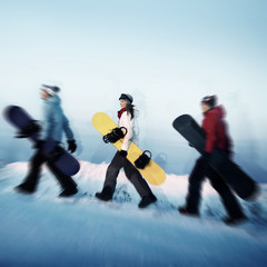 Group of Snowboarders Extreme Skiing Concept