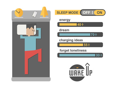 sleep mode man in concept phone charging vector