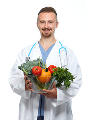 Doctor with vegetables.