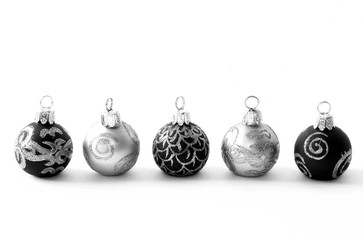 Christmas balls in black and white, copyspace