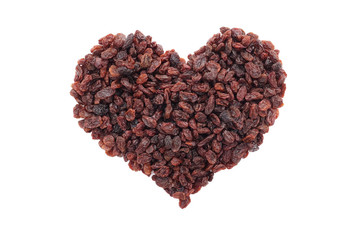 Raisins in a heart shape