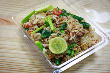 Fried rice with pork in the box