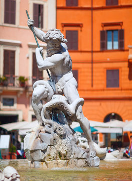 The Fountain of Neptune, at Piazza Navona. This fountain from 1576 depicts the god Neptune with his trident fight against an octopus and other mythological creatures