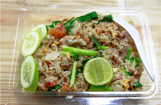 Fried rice with pork in the box
