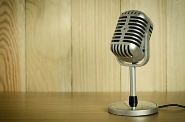 microphone on wooden table